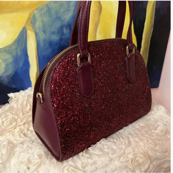 kate spade Laurel Way Glitter Mini Reiley burgundy crossbody bag purse nwot - Picture 6 of 9